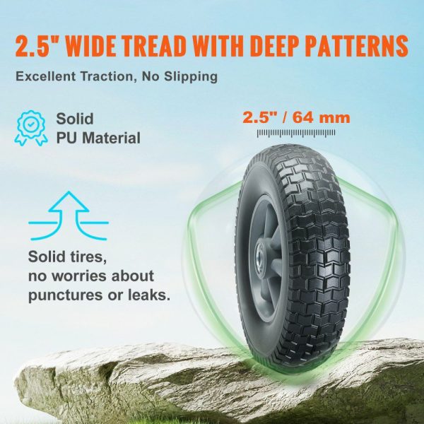 Solid PU Run-Flat Tire Wheel, 10″, 2-Pack, 180 lbs Dynamic Load, 220 lbs Static Load, Flat Free Tubeless Tires and Wheels for Hand Truck, Utility Cart, Dollies, Garden Trailers, Various Carts  |   Casters & Wheels Casters & Wheels Casters & Wheels