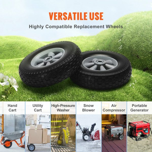 Solid PU Run-Flat Tire Wheel, 10″, 2-Pack, 180 lbs Dynamic Load, 220 lbs Static Load, Flat Free Tubeless Tires and Wheels for Hand Truck, Utility Cart, Dollies, Garden Trailers, Various Carts  |   Casters & Wheels Casters & Wheels Casters & Wheels