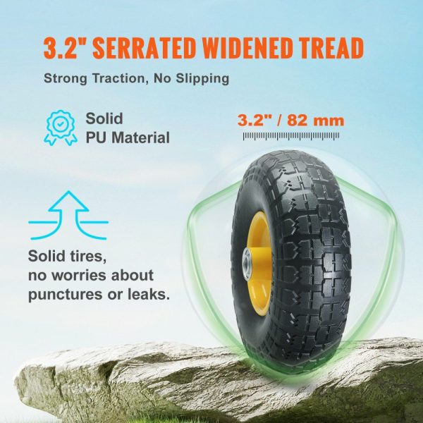 Solid PU Run-Flat Tire Wheel, 10″, 2-Pack, 400 lbs Dynamic Load, 450 lbs Static Load, Flat Free Tubeless Tires and Wheels for Hand Truck, Utility Cart, Dollies, Garden Trailers, Various Carts  |   Casters & Wheels Casters & Wheels Casters & Wheels