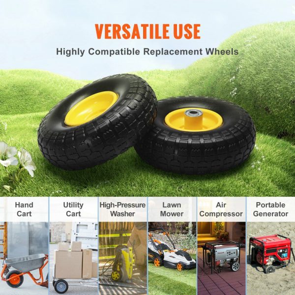 Solid PU Run-Flat Tire Wheel, 10″, 2-Pack, 400 lbs Dynamic Load, 450 lbs Static Load, Flat Free Tubeless Tires and Wheels for Hand Truck, Utility Cart, Dollies, Garden Trailers, Various Carts  |   Casters & Wheels Casters & Wheels Casters & Wheels