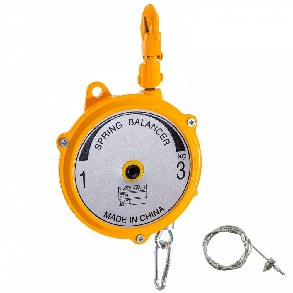 Spring Balancer 2-7lbs(1-3kg) Retractable Tool Holder 1.5m Length Tool Balancer with Hook and Wire Rope Adjustable Balancer Retractor Hanging Holding Equipment in Yellow  |   Hoists & Winches & Rigging Hoists & Winches & Rigging Hoists & Winches & Rigging