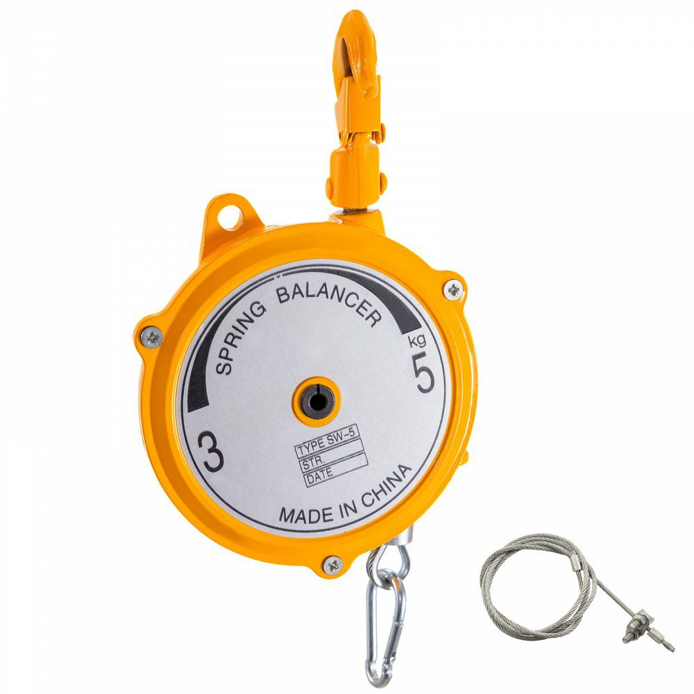 Spring Balancer 7-11lbs(3-5kg) Retractable Tool Holder 1.5m Length Tool Balancer with Hook and Wire Rope Adjustable Balancer Retractor Hanging Holding Equipment in Yellow  |   Hoists & Winches & Rigging Hoists & Winches & Rigging Hoists & Winches & Rigging