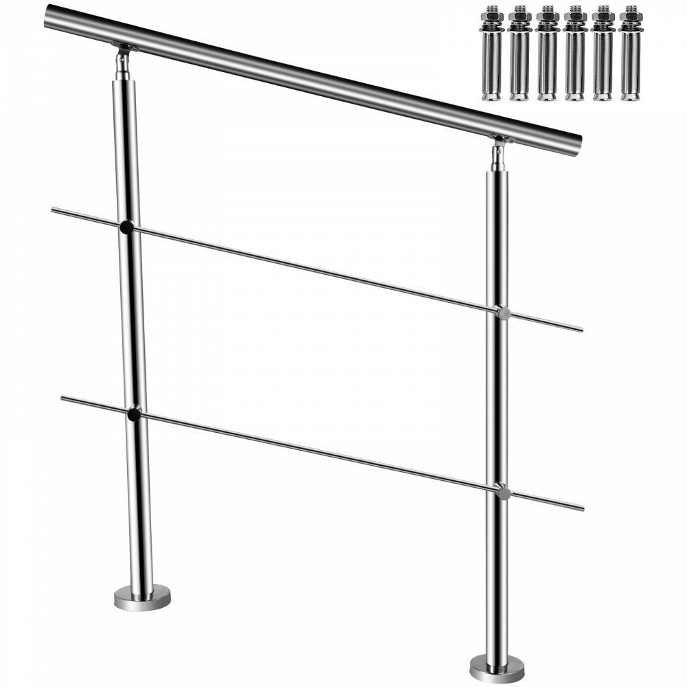 Stainless Stair Handrail with 2 Cross Bars Hand Rails for Steps 39.4″ Long 201 Stainless Steel Handrail Floor Mount Garden Handrail Easy Installation Hand Rail Outdoor for Indoor Railing  |   Building Supplies Building & Construction Building Supplies