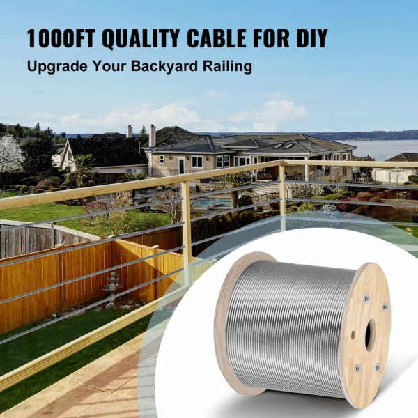 Stainless Steel Cable 3/16″x 1000ft, T316 Marine Grade Deck Cable Railing, 1×19 Strands Construction Braided Aircraft Cable for Deck Rail String Lights Hanging Porch Fence DIY Baluster  |   Chain & Wire & Rope Chain & Wire & Rope Chain & Wire & Rope