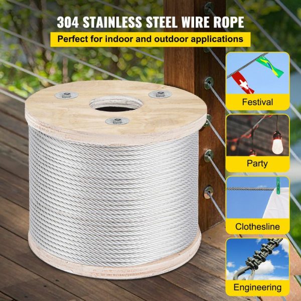 Stainless Steel Cable Railing 3/16″x 250ft, Wire Rope 304 Marine Grade, Braided Aircraft Cable 7×19 Strands Construction for Deck Rail Balusters Stair Handrail Porch Fence  |   Chain & Wire & Rope Chain & Wire & Rope Chain & Wire & Rope