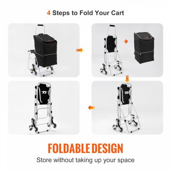 Stair Climbing Cart 50L Foldable Shopping Cart w/ Waterproof Bag & Seat  |   Carts & Trucks Carts & Trucks Carts & Trucks