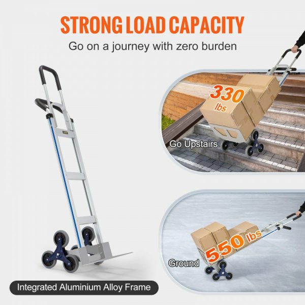 Stair Climbing Cart, 550 lbs Load Capacity, Aluminum Hand Truck Dolly with Dual Handles, Integrated Frame & Nonslip Rubber Wheels, Multipurpose Stair Climber for Warehouse Shopping Airport  |   Carts & Trucks Carts & Trucks Carts & Trucks