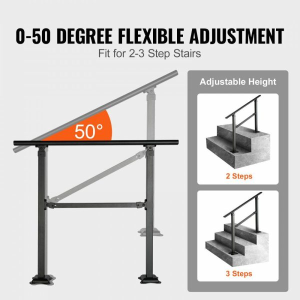 Stair Handrail Railing, 3 ft, 3 Steps Handrails for Outdoor, Carbon Steel and Metal Hand Rail with Installation Kit, 0-50 Degree Adjustable, Perfect for Concrete Wooden Floors Ceramic Tiles  |   Stair Handrail Building & Construction Building Supplies