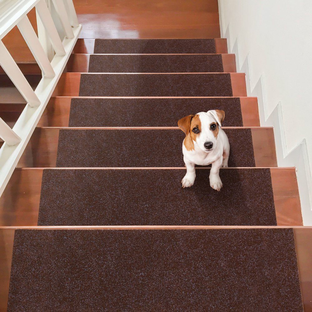 Stair Treads, Non-slip Stairs Carpet 8 x 30 inch, Indoor Stair Runner for Wooden Steps, Anti-slip Carpet Stair Rugs Mats for Kids Elders and Dogs, 15 pcs, Brown Brown |   Building Supplies Building & Construction Brown