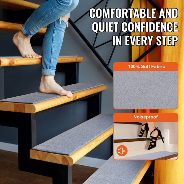 Stair Treads, Stairs Carpet Non Slip 8″ x 30″, Indoor Stair Runner for Wooden Steps, Anti Slip Carpet Stair Rugs Mats for Kids Elders and Dogs, 15 pcs, Gray Gray |   Building Supplies Building & Construction Building Supplies