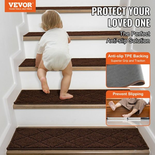 Stair Treads, Stairs Carpet Non Slip 9″ x 28″, Indoor Stair Runner for Wooden Steps, Anti Slip Carpet Soft Edging Stair Rugs Mats for Kids Elders and Dogs, 15 pcs, Brown Brown |   Building Supplies Building & Construction Brown