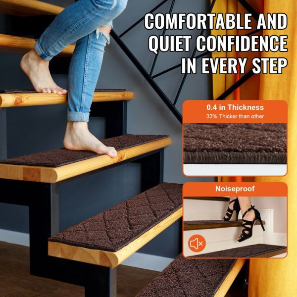 Stair Treads, Stairs Carpet Non Slip 9″ x 28″, Indoor Stair Runner for Wooden Steps, Anti Slip Carpet Soft Edging Stair Rugs Mats for Kids Elders and Dogs, 15 pcs, Brown Brown |   Building Supplies Building & Construction Brown