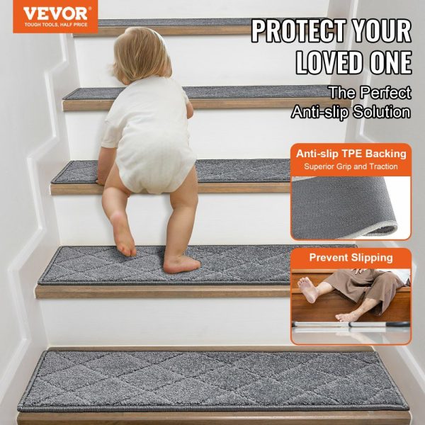 Stair Treads, Stairs Carpet Non Slip 9″ x 28″, Indoor Stair Runner for Wooden Steps, Anti Slip Carpet Soft Edging Stair Rugs Mats for Kids Elders and Dogs, 15 pcs, Gray Gray |   Building Supplies Building & Construction Building Supplies