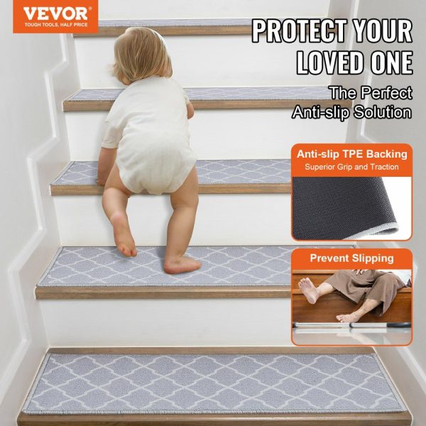 Stair Treads, Stairs Carpet Non Slip 9″ x 28″, Indoor Stair Runner for Wooden Steps, Anti Slip Carpet Soft Edging Stair Rugs Mats for Kids Elders and Dogs, 15 pcs, Light Gray Gray |   Building Supplies Building & Construction Building Supplies