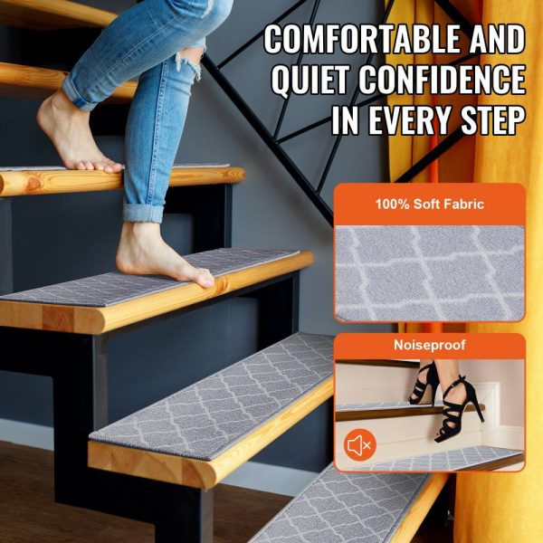 Stair Treads, Stairs Carpet Non Slip 9″ x 28″, Indoor Stair Runner for Wooden Steps, Anti Slip Carpet Soft Edging Stair Rugs Mats for Kids Elders and Dogs, 15 pcs, Light Gray Gray |   Building Supplies Building & Construction Building Supplies