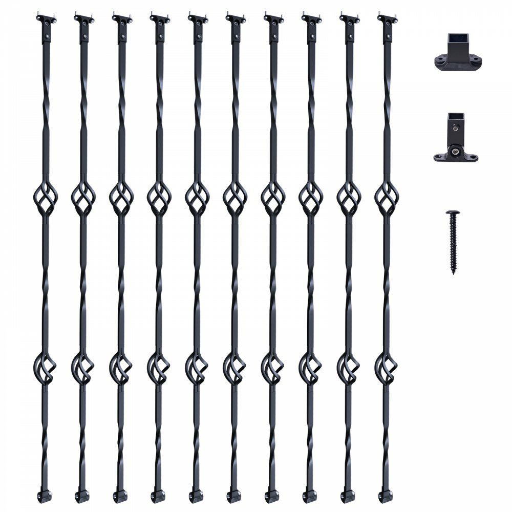 Staircase Metal Balusters, 44” x 1/2″ Galvanized Steel Decorative Banister Spindles, 10 Pack Deck Baluster with Hollow Double Baskets, Spiral Stair Railing with Shoes & Screws  |   Building Supplies Building & Construction Building Supplies