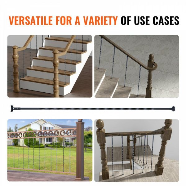 Staircase Metal Balusters, 44” x 1/2″ Galvanized Steel Decorative Banister Spindles, 10 Pack Deck Baluster with Hollow Twists, Satin Black Spiral Stair Railing with Shoes & Screws  |   Building Supplies Building & Construction Building Supplies