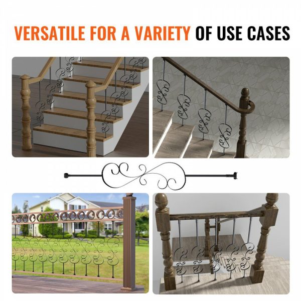 Staircase Metal Balusters, 44” x 1/2″ Galvanized Steel Decorative Banister Spindles, 5 Pack S Shape Deck Baluster, Hollow Satin Black Spiral Stair Railing with Shoes & Screws  |   Building Supplies Building & Construction Building Supplies