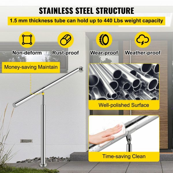 Step Handrail 304 Stainless Steel Stair Railing 1-2 Step for Indoor and Outdoor Adjustable Metal Hand Rails for Steps, 31.5×35.4 Inch, Silver  |   Stair Handrail Building & Construction Building Supplies