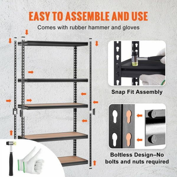 Storage Shelving Unit, 5-Tier Adjustable, 2000 lbs Capacity, Heavy Duty Garage Shelves Metal Organizer Utility Rack, Black, 18″ D x 48″ W x 72″ H for Kitchen Pantry Basement Bathroom Laundry  |   Shelving & Storage Material Handling Shelving & Storage