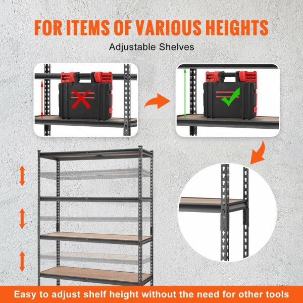 Storage Shelving Unit, 5-Tier Adjustable, 2000 lbs Capacity, Heavy Duty Garage Shelves Metal Organizer Utility Rack, Black, 18″ D x 48″ W x 72″ H for Kitchen Pantry Basement Bathroom Laundry  |   Shelving & Storage Material Handling Shelving & Storage