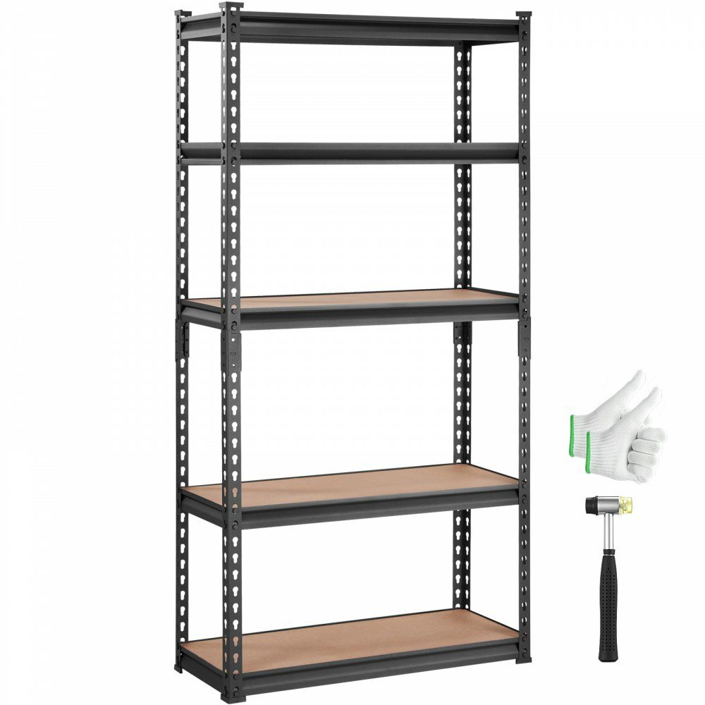 Storage Shelving Unit, 5-Tier Adjustable, 2000 lbs Capacity, Heavy Duty Garage Shelves Metal Organizer Utility Rack, Black, 30″ L x 12″ W x 60″ H for Kitchen Pantry Basement Bathroom Laundry  |   Shelving & Storage Material Handling Shelving & Storage