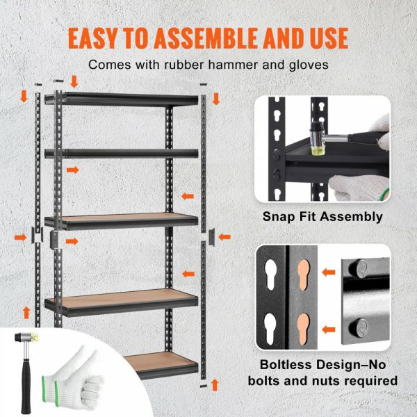 Storage Shelving Unit, 5-Tier Adjustable, 2000 lbs Capacity, Heavy Duty Garage Shelves Metal Organizer Utility Rack, Black, 30″ L x 12″ W x 60″ H for Kitchen Pantry Basement Bathroom Laundry  |   Shelving & Storage Material Handling Shelving & Storage