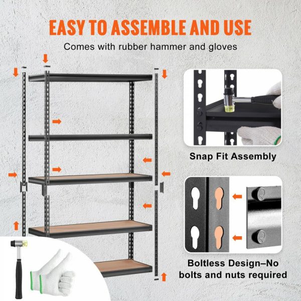 Storage Shelving Unit, 5-Tier Adjustable, 2000 lbs Capacity, Heavy Duty Garage Shelves Metal Organizer Utility Rack, Black, 48″ L x 24″ W x 72″ H for Kitchen Pantry Basement Bathroom Laundry  |   Shelving & Storage Material Handling Shelving & Storage