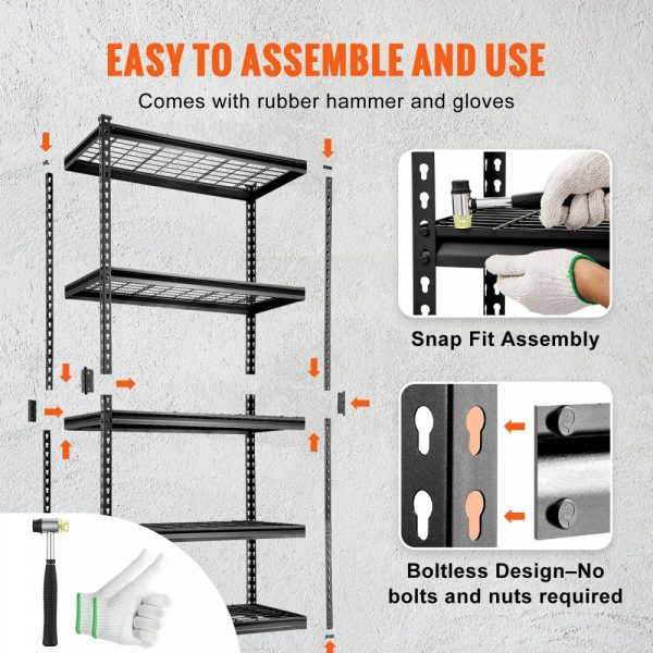 Storage Shelving Unit, 5-Tier Adjustable, 2000 lbs Capacity, Heavy Duty Garage Shelves Metal Organizer Wire Rack, Black, 36″ L x 16″ W x 72″ H for Kitchen Pantry Basement Bathroom Laundry Closet  |   Shelving & Storage Material Handling Shelving & Storage