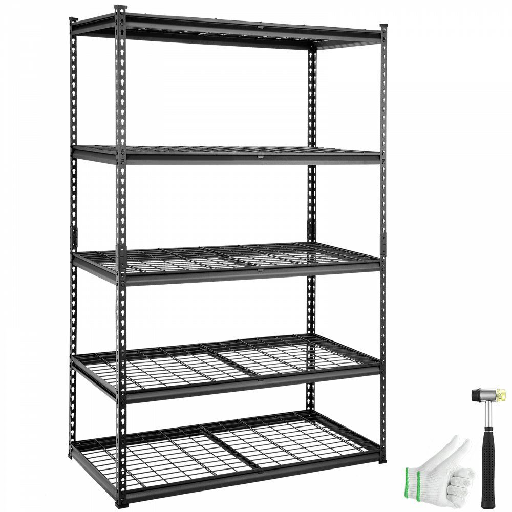 Storage Shelving Unit, 5-Tier Adjustable, 2000 lbs Capacity, Heavy Duty Garage Shelves Metal Organizer Wire Rack, Black, 48″ L x 24″ W x 72″ H for Kitchen Pantry Basement Bathroom Laundry Closet  |   Shelving & Storage Material Handling Shelving & Storage