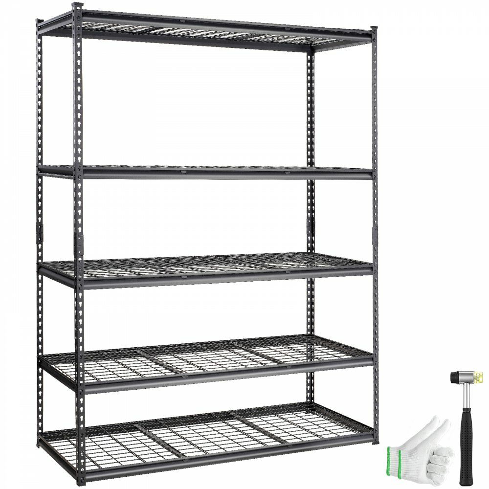 Storage Shelving Unit, 5-Tier Adjustable, 2000 lbs Capacity, Heavy Duty Garage Shelves Metal Organizer Wire Rack, Black, 60″ L x 24″ W x 78″ H for Kitchen Pantry Basement Bathroom Laundry Closet  |   Shelving & Storage Material Handling Shelving & Storage