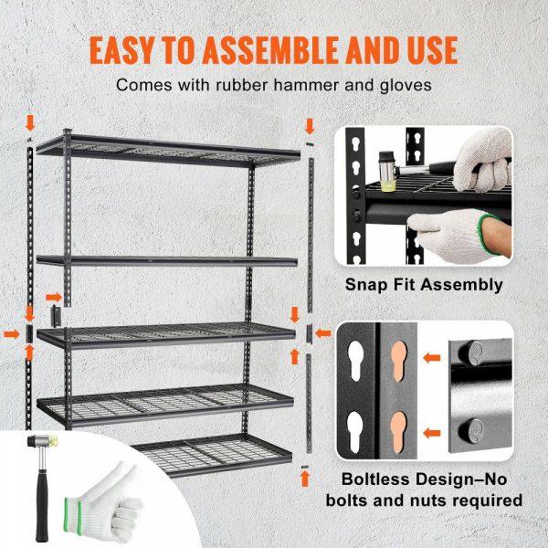 Storage Shelving Unit, 5-Tier Adjustable, 2000 lbs Capacity, Heavy Duty Garage Shelves Metal Organizer Wire Rack, Black, 60″ L x 24″ W x 78″ H for Kitchen Pantry Basement Bathroom Laundry Closet  |   Shelving & Storage Material Handling Shelving & Storage