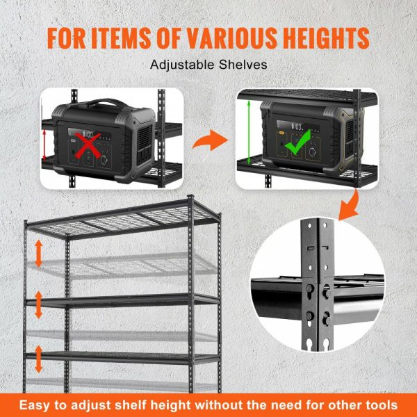 Storage Shelving Unit, 5-Tier Adjustable, 2000 lbs Capacity, Heavy Duty Garage Shelves Metal Organizer Wire Rack, Black, 60″ L x 24″ W x 78″ H for Kitchen Pantry Basement Bathroom Laundry Closet  |   Shelving & Storage Material Handling Shelving & Storage