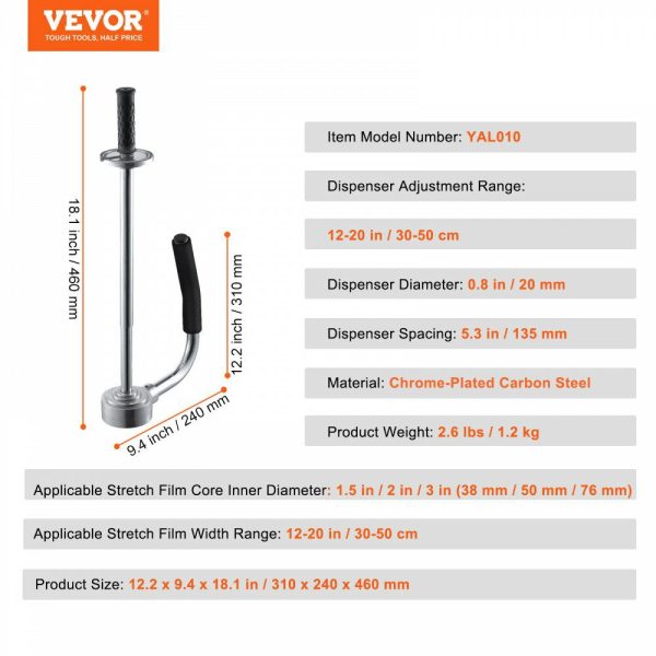 Stretch Film Dispenser, Holds 12″-20″ Rolls, Industrial Strength Shrink Wrap Dispenser Holder with Extended Handle, Stretch Film Packing Machine for Pallet Wrapping Shipping Moving (1 Pack)  |   Filling & Sealing Machine Filling & Sealing Machine Filling & Sealing Machine