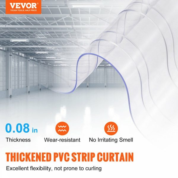 Strip Curtain, 164′ Length, 8″ Width, 0.08″ Thickness, Clear Ribbed Plastic Door Strips, PVC Curtain Strip Door Bulk Roll for Warehouses, Factories, Supermarkets, Shopping Malls, Halls, Garages  |   Doors & Accessories Doors & Accessories Doors & Accessories