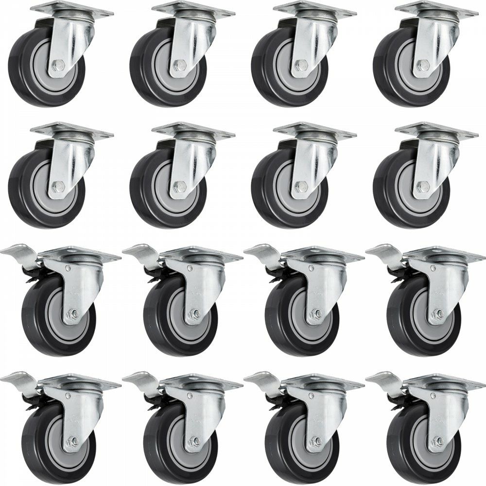 Swivel Casters 5 Inch X 1-1/4 Inch Caster Wheels Set of 16 Heavy Duty Industrial Casters All Swivel All Brake Casters Non Skid No Mark  |   Casters & Wheels Casters & Wheels Casters & Wheels