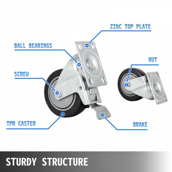 Swivel Casters 5 Inch X 1-1/4 Inch Caster Wheels Set of 16 Heavy Duty Industrial Casters All Swivel All Brake Casters Non Skid No Mark  |   Casters & Wheels Casters & Wheels Casters & Wheels