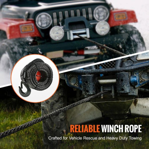 Synthetic Winch Rope, 1/2 Inch x 92 Feet 32,000 lbs Synthetic Winch Line Cable Rope with Protective Sleeve + Forged Winch Hook + Pull Strap, Universal Fit for SUV, Large Off-Road Vehicle, Truck  |   Hoists & Winches & Rigging Hoists & Winches & Rigging Hoists & Winches & Rigging