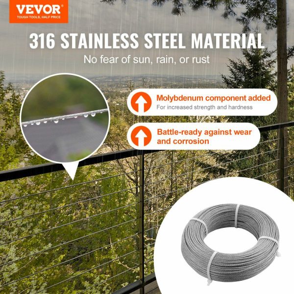 T316 Deck Railing Cable, 1/8″ Stainless Steel Wire Rope 300 ft with Cutter Kit, 7×7 Strands Construction Marine Aircraft Grade for Handrail Stair Decking Fence Outdoors  |   Chain & Wire & Rope Chain & Wire & Rope Chain & Wire & Rope