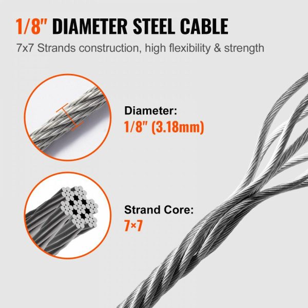 T316 Deck Railing Cable, 1/8″ Stainless Steel Wire Rope 300 ft with Cutter Kit, 7×7 Strands Construction Marine Aircraft Grade for Handrail Stair Decking Fence Outdoors  |   Chain & Wire & Rope Chain & Wire & Rope Chain & Wire & Rope