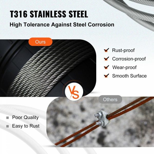 T316 Stainless Steel Cable, 1/8” x 1000 ft, Braided Aircraft Wire Rope with 1×19 Strands Construction, 2100 lbs Breaking Strength, for Deck Railing Stair Handrail Balusters Porch Fence  |   Chain & Wire & Rope Chain & Wire & Rope Chain & Wire & Rope