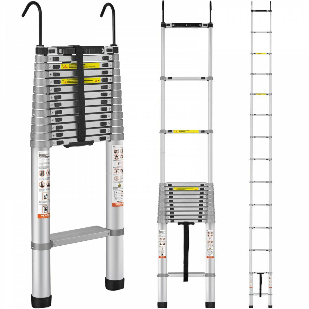 Telescoping Ladder, 18.5 FT Aluminum One-button Retraction Collapsible Extension Ladder, 400 LBS Capacity with Non-slip Feet, Portable Multi-purpose Compact Ladder for Home, RV, Loft, ANSI Liste  |   Building Supplies Building & Construction Building Supplies