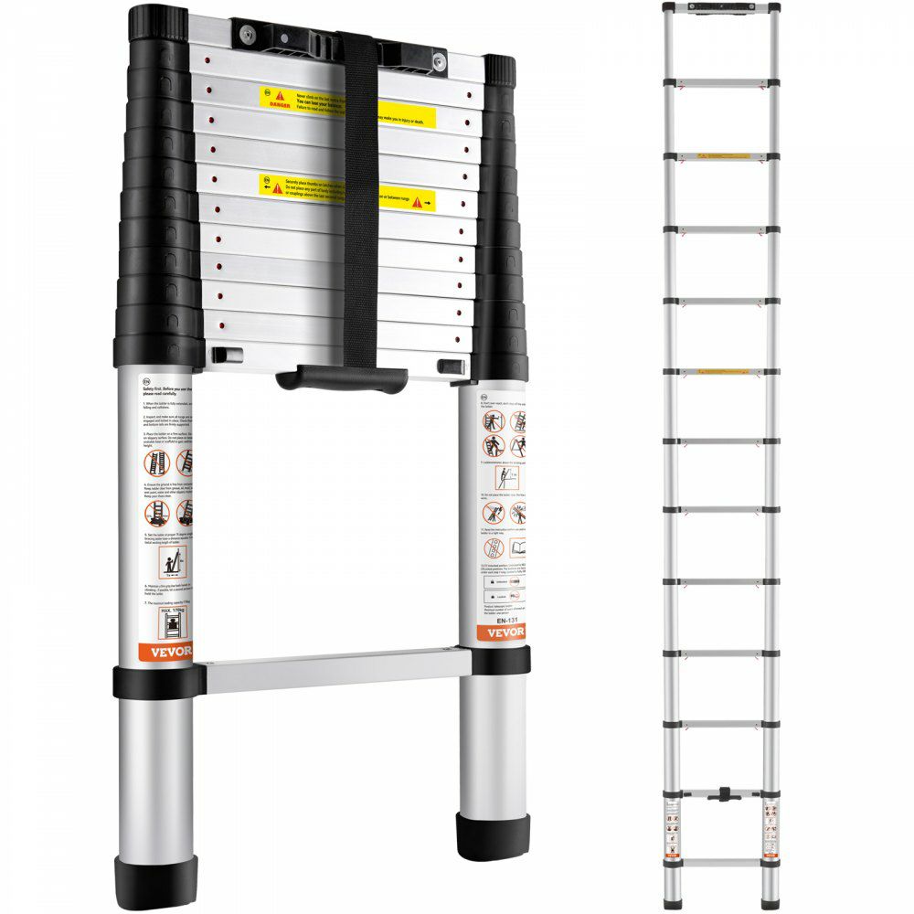 Telescoping Ladder Aluminum Extension Step 12.5 ft Multi-purpose Portable  |   Building Supplies Building & Construction Building Supplies