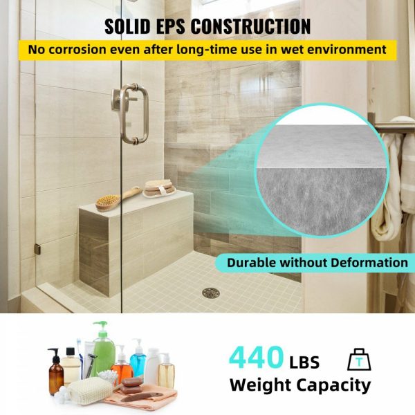 Tile Shower Seat, 47.2″ x 16″ x 20″ Ready to Tile Shower Seat, Factory Waterproof & 100% Leak Proof Tileable Shower Corner Seat, 440lbs Load-Bearing Rectangular Board Shower Bench, Grey  |   Building Supplies Building & Construction Building Supplies