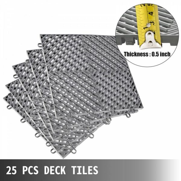 Tiles Interlocking 25 PCS Gray, Drainage Tiles 12x12x0.5 Inches, Deck Tiles Outdoor Floor Tiles, Outdoor Interlocking Tiles, Deck Flooring for Pool Shower Bathroom Deck Patio Garage Gray |   Building Supplies Building & Construction Building Supplies