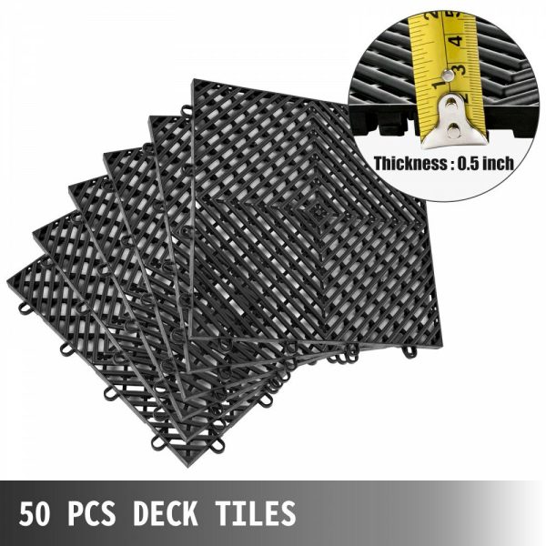 Tiles Interlocking 50 PCS Black, Drainage Tiles 12x12x0.5 Inches, Deck Tiles Outdoor Floor Tiles, Outdoor Interlocking Tiles, Deck Flooring for Pool Shower Bathroom Deck Patio Garage Black |   Building Supplies Building & Construction Black