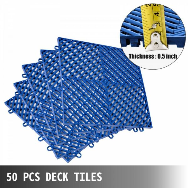 Tiles Interlocking 50 PCS Blue, Drainage Tiles 12x12x0.5 Inches, Deck Tiles Outdoor Floor Tiles, Outdoor Interlocking Tiles, Deck Flooring for Pool Shower Bathroom Deck Patio Garage Blue |   Building Supplies Building & Construction Blue