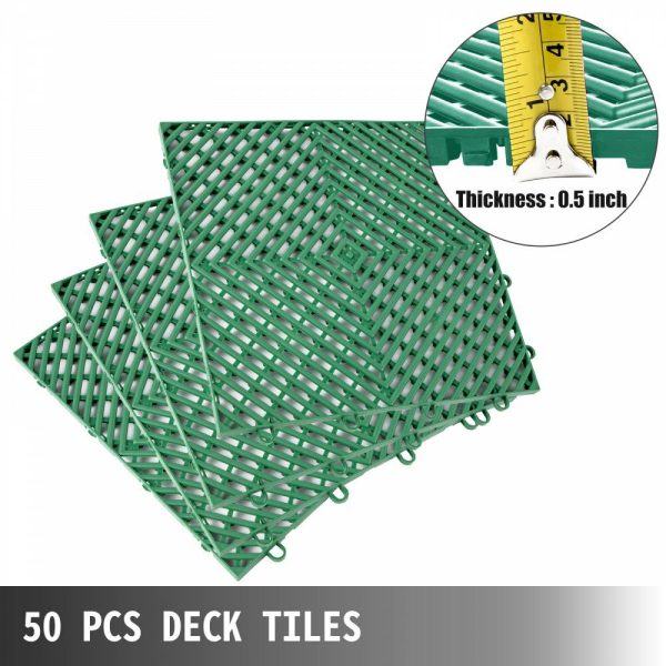 Tiles Interlocking 50 PCS Green, Drainage Tiles 12x12x0.5 Inches, Deck Tiles Outdoor Floor Tiles, Outdoor Interlocking Tiles, Deck Flooring for Pool Shower Bathroom Deck Patio Garage Green |   Interlocking Rubber Tiles Building & Construction Building Supplies