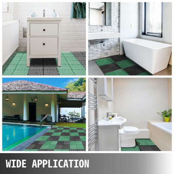 Tiles Interlocking 50 PCS Green, Drainage Tiles 12x12x0.5 Inches, Deck Tiles Outdoor Floor Tiles, Outdoor Interlocking Tiles, Deck Flooring for Pool Shower Bathroom Deck Patio Garage Green |   Interlocking Rubber Tiles Building & Construction Building Supplies