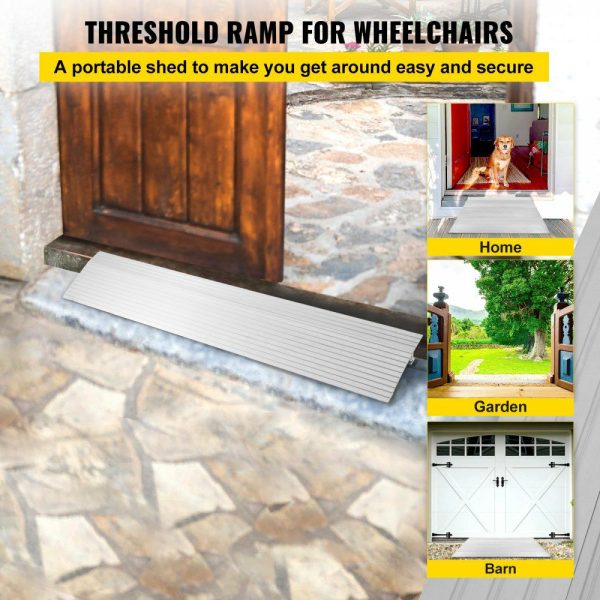 Transitions Modular Entry Ramp, 1″ Rise Door Threshold Ramp, Aluminum Threshold Ramp for Doorways Rated 800lbs Load Capacity, Adjustable Threshold Ramp for Wheelchair, Scooter, and Power Chair  |   Ramps & Ladders Material Handling Ramps & Ladders